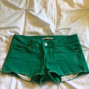 Green jean shorts